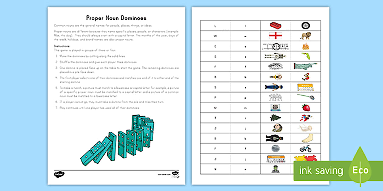 Proper Nouns Dominoes (teacher made) - Twinkl
