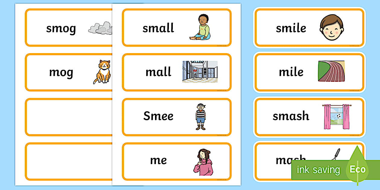 'sm' and 'm' Near Minimal Pair Word Cards (teacher made)
