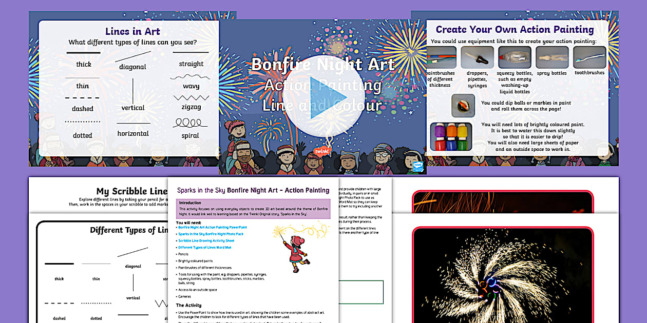 Sparks in the Sky Bonfire Night Art Action Painting Activity and PowerPoint