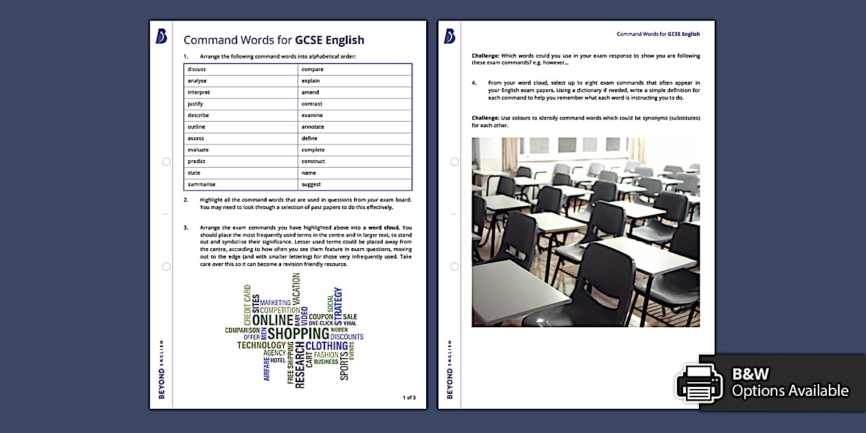English Exam Command Words Worksheet | Beyond Secondary