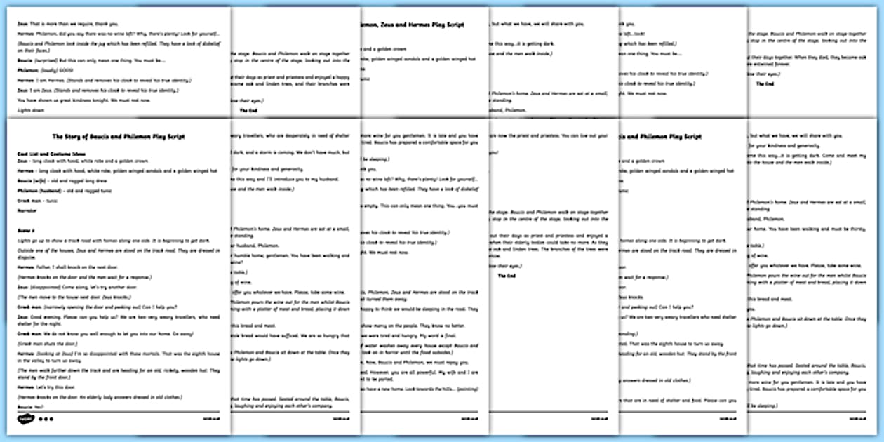 The Story of Baucis and Philemon Play Script Writing Sample