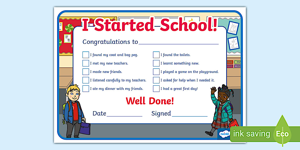 I Started School Checklist First Day Of School