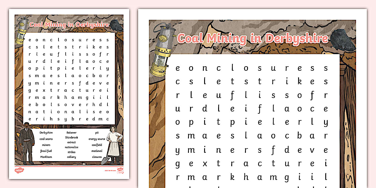Coal Mining in Derbyshire Word Search - KS2 (teacher made)