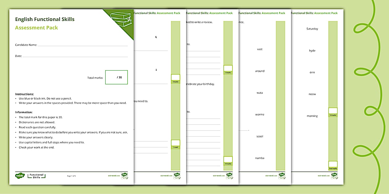 Entry level 1 functional skills writing assessment pack