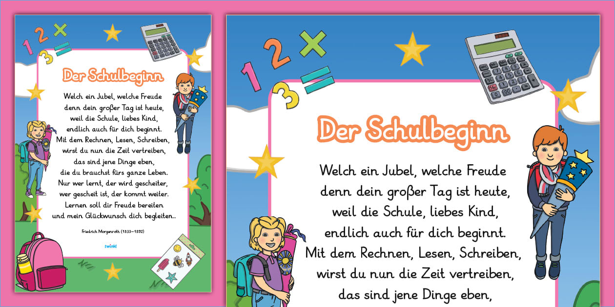 Wunderschne Zur Einschulung Gedichte Bilder