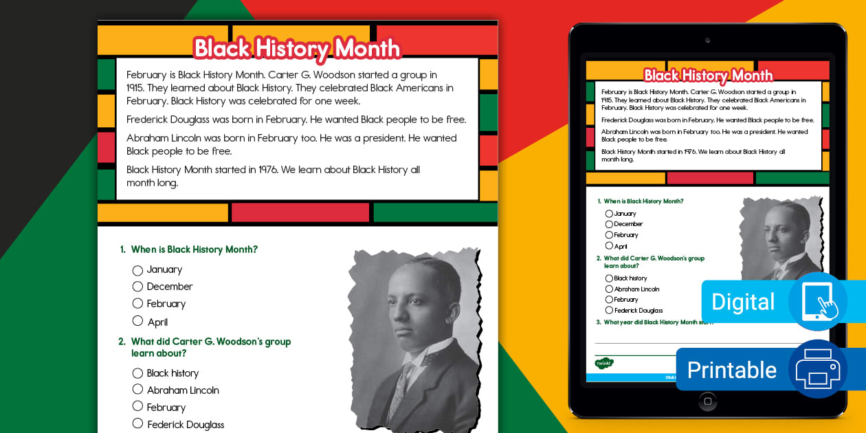 Black History Month Reading Passage Comprehension Twinkl