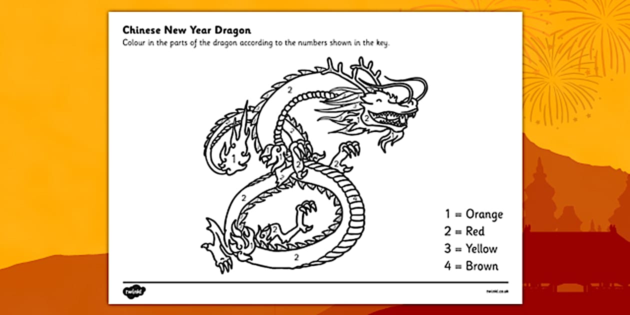 Australia Number Colouring Chinese Dragon - Twinkl