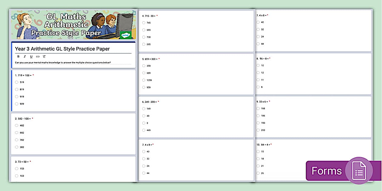 Year 3 arithmetic gl style practice paper twinkl