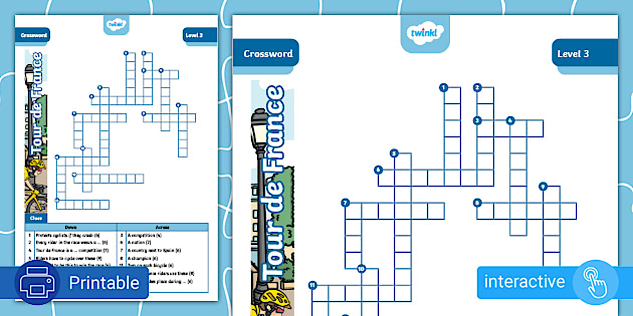 Tour de France Crossword Level 3 Twinkl Kids Puzzles