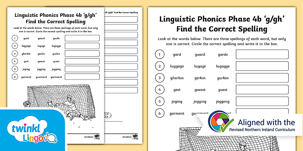 Linguistic Phonics Phase 4b 'g/gh' Find the Correct Spelling
