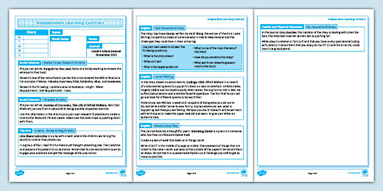 L4 November 2020 Independent Learning Contract - Twinkl