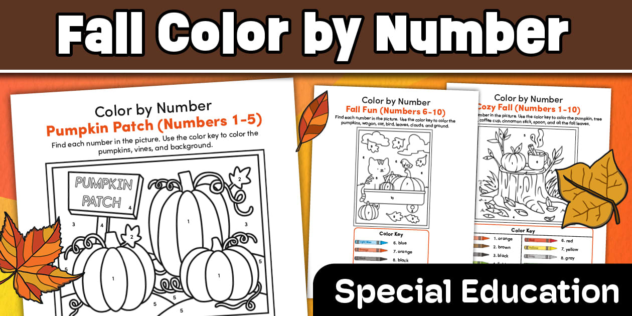 Fall Color by Number Worksheets for Special Education