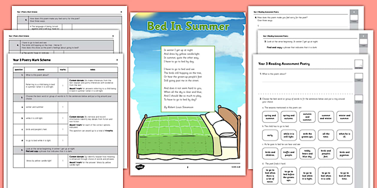 Year 3 poetry comprehension reading assessment term 1