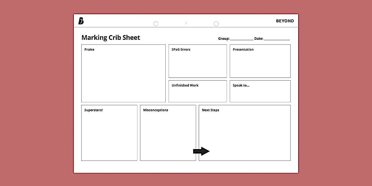 Marking Crib Sheet Template KS3 & GCSE Teacher Toolbox