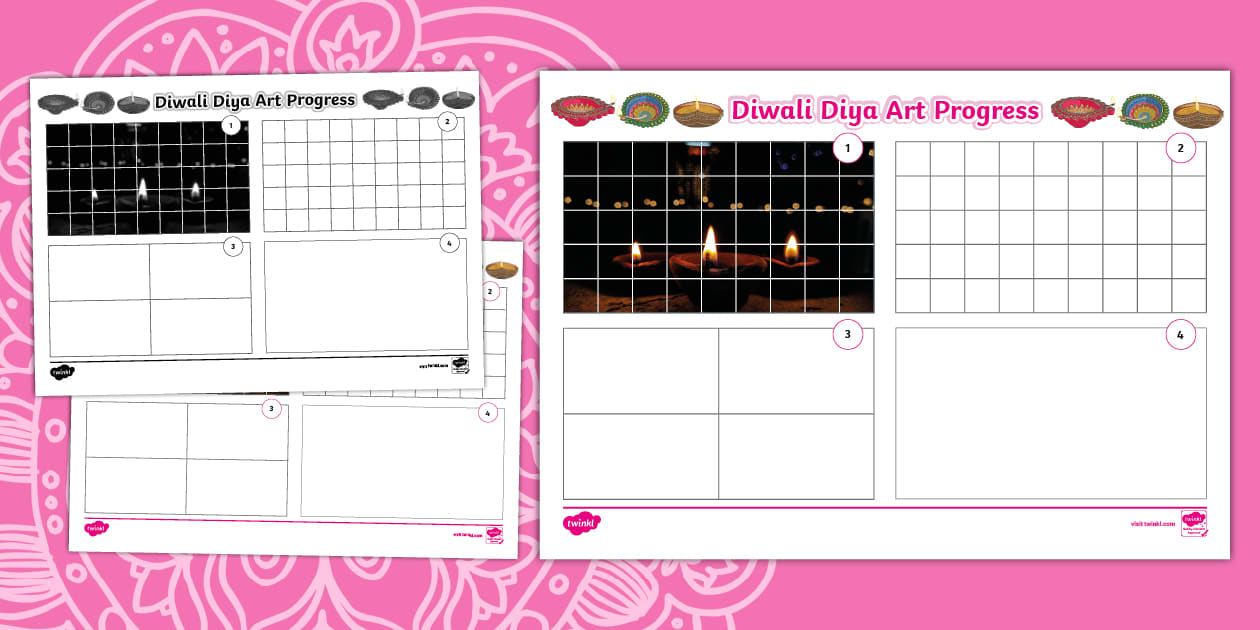 Diwali Diya Art Progress Template (teacher made) - Twinkl