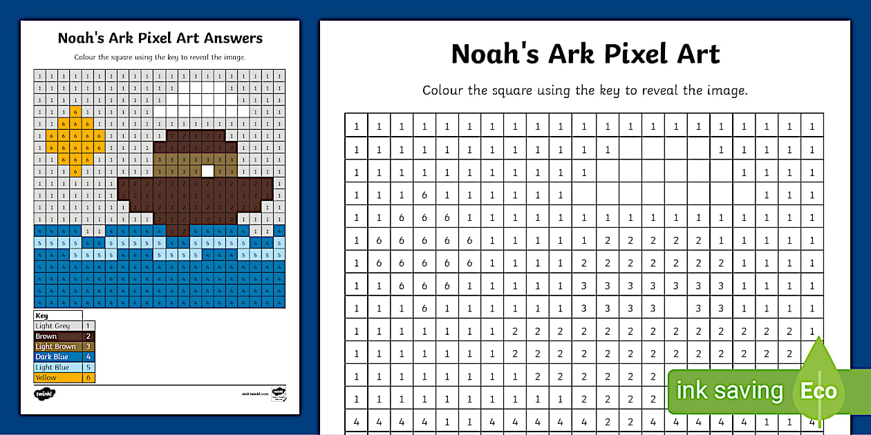 Noah's Ark Pixel Art Template (l'enseignant a fait) - Twinkl
