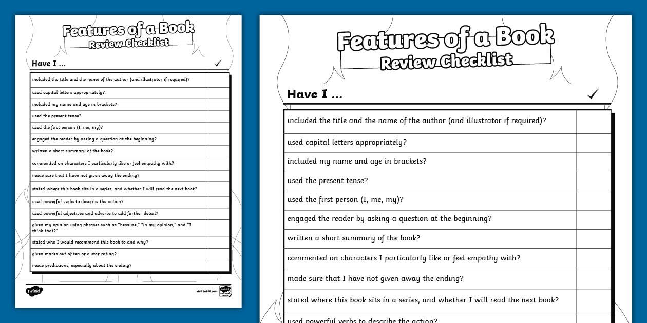 Seventh Grade Book Review Writing Checklist (Teacher-Made)
