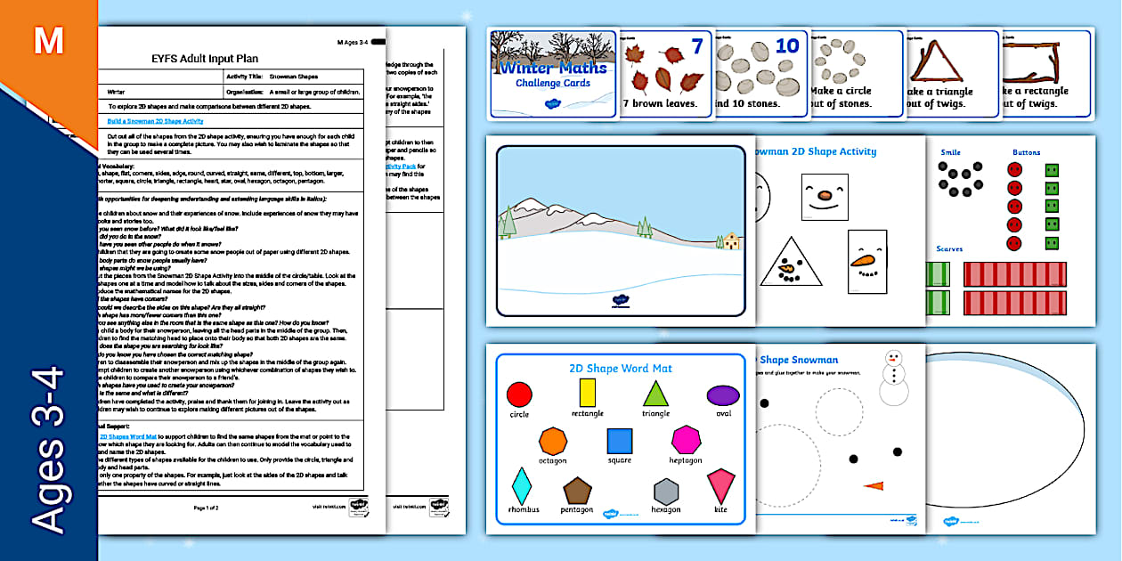 EYFS Winter Snowman Shapes Adult Input Plan and Resource Pack