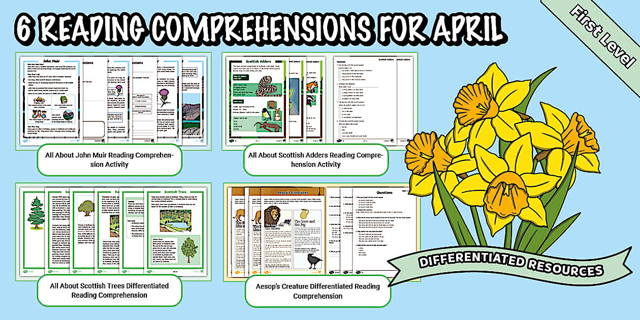 April CfE First Level Reading Comprehensions Pack
