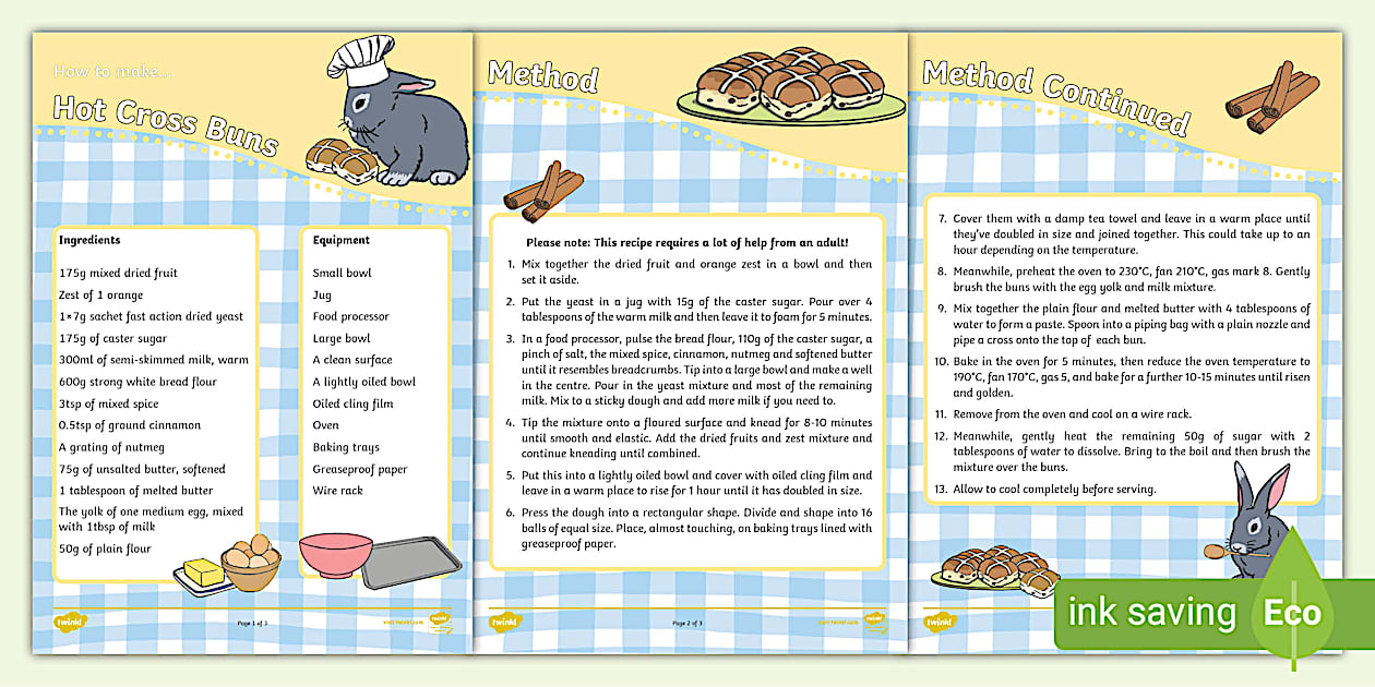 Hot Cross Buns Recipe - Recipe Cards - Twinkl