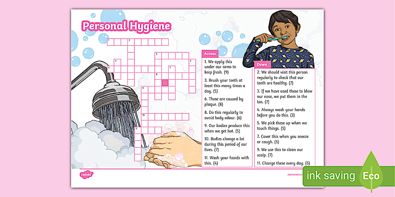 Personal Hygiene Crossword (teacher made) Twinkl