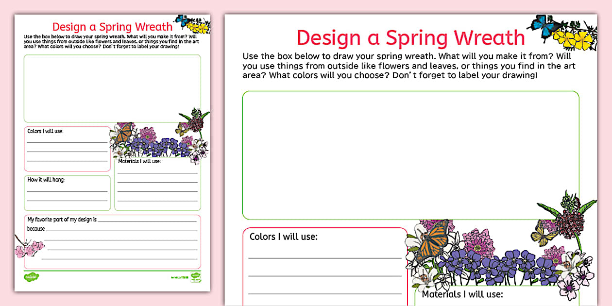 Design a Spring Wreath Worksheet (teacher made) - Twinkl