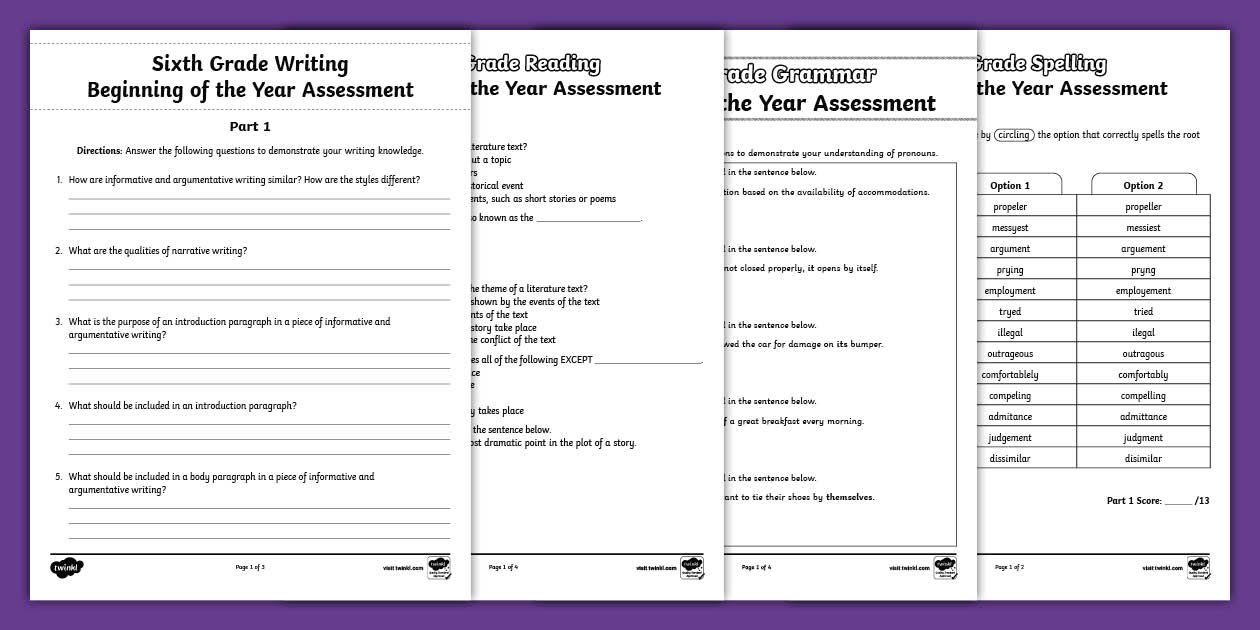 Sixth Grade Beginning of the Year ELA Assessment Pack
