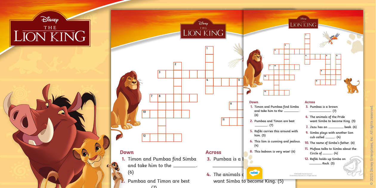 #39 The Lion King #39 : Crossword Twinkl Partnerships Disney