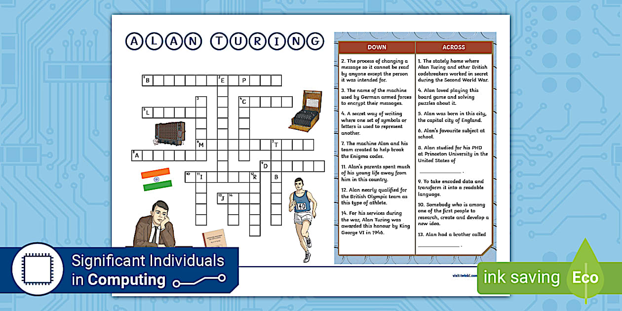 Alan Turing Crossword Twinkl Computing UK (teacher made)
