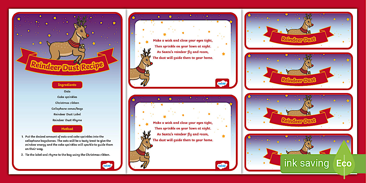 Reindeer Dust Labels, Recipe and Resource Pack - Twinkl