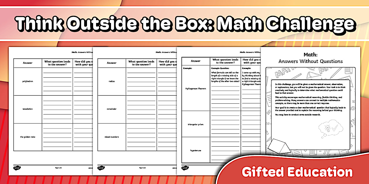 Math Answers Without Questions: Think Outside the Box