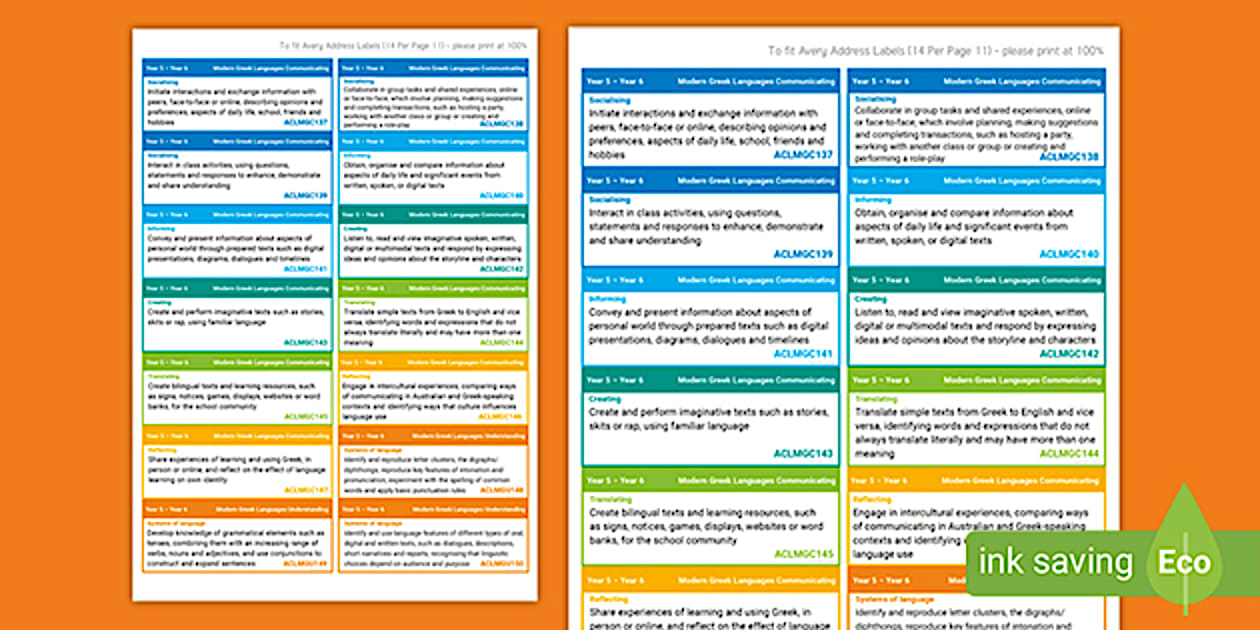 Australian Curriculum Greek 5-6 Learning Outcomes Stickers
