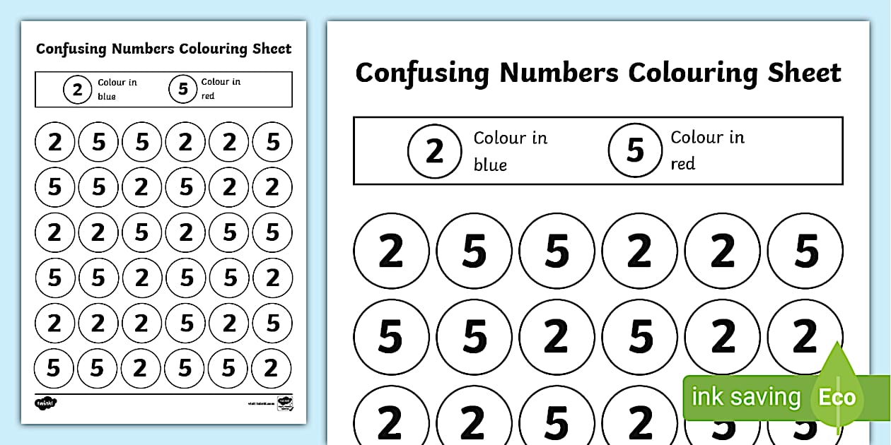 Number Recognition Confusing Numbers 2 and 5 Activity Sheet