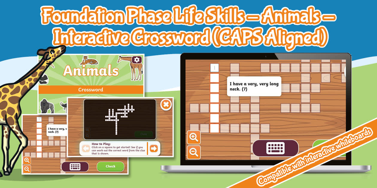 Foundation Phase Life Skills Animals Interactive Crossword (CAPS