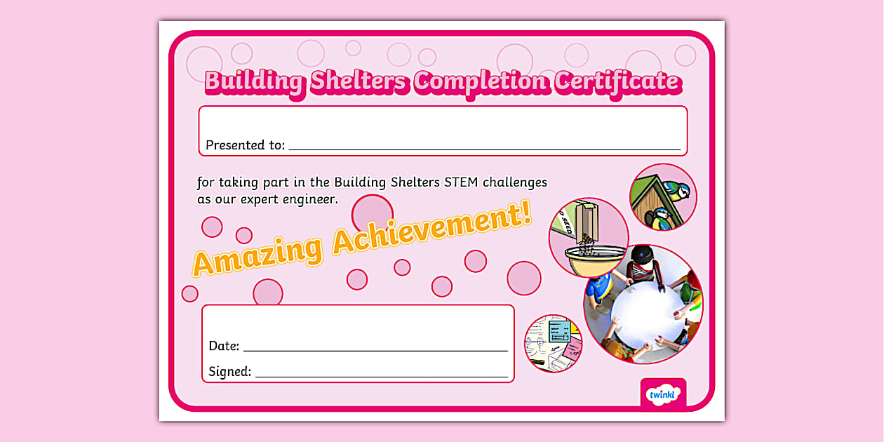 STEM IU Yr 1 Building Shelters Completion Certificate