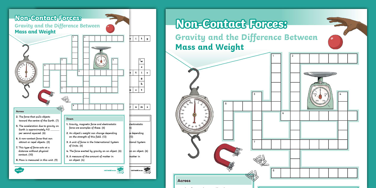 Gravity Non Contact Forces Mass Weight: Crossword Puzzle