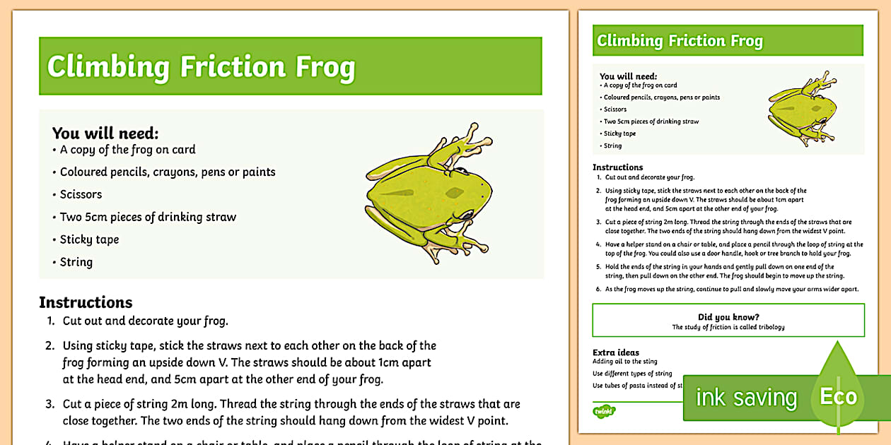 Frog Experiments Datatable Climbing Friction Frog Science Experiment (teacher made)