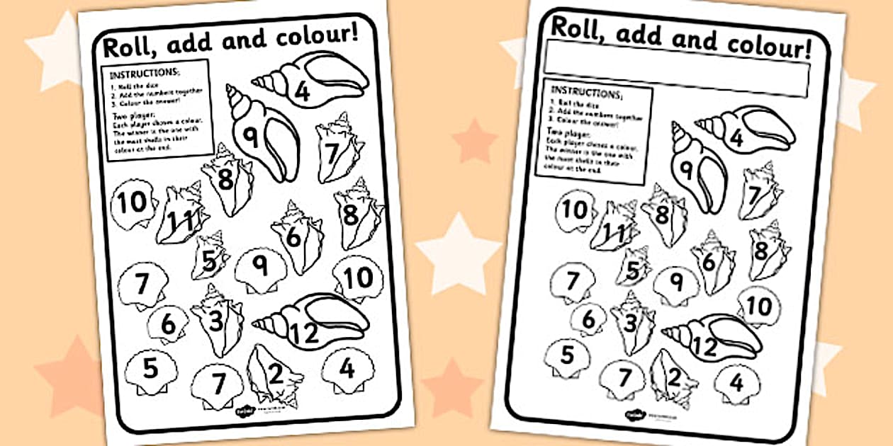 Shell Themed Roll and Colour Worksheet (teacher made)