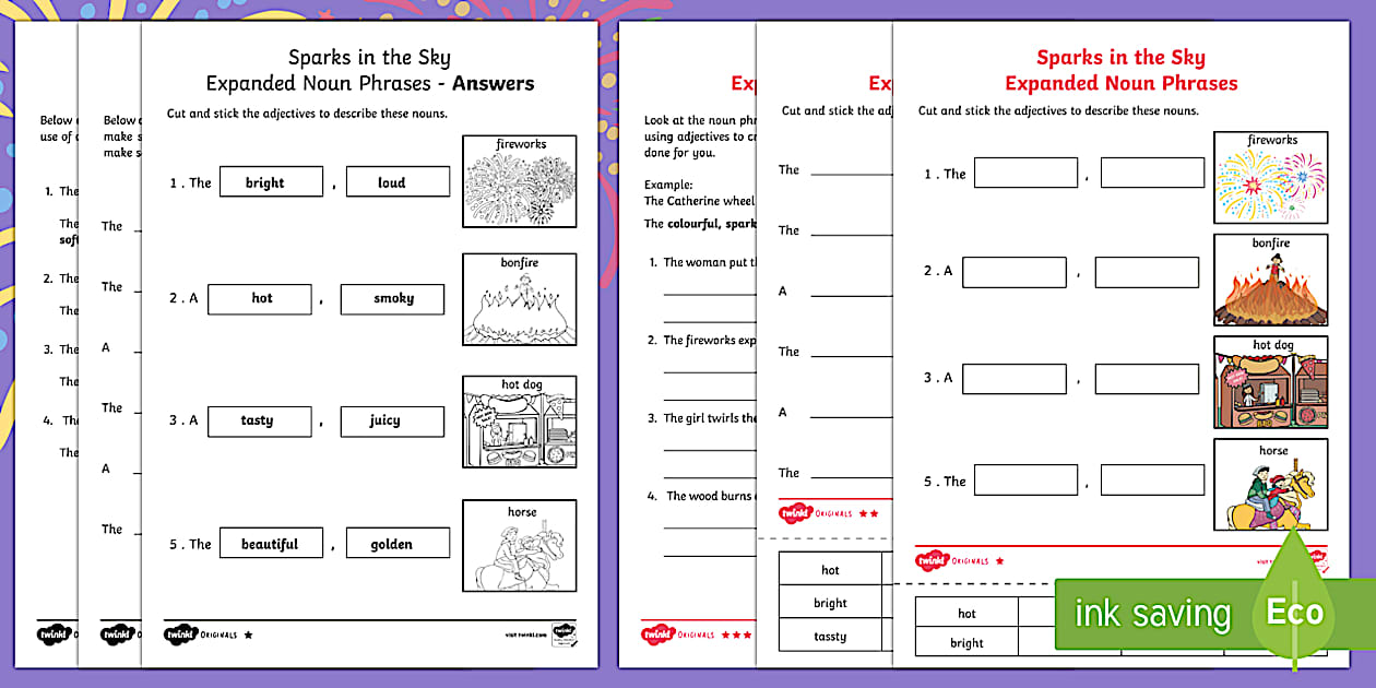 Sparks in the Sky Expanded Noun Phrases Differentiated Worksheet ...