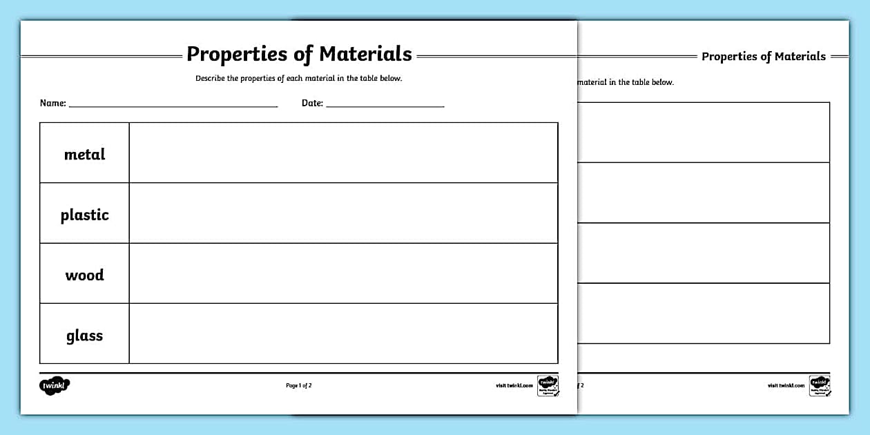 Properties of Materials Worksheet (teacher made) - Twinkl