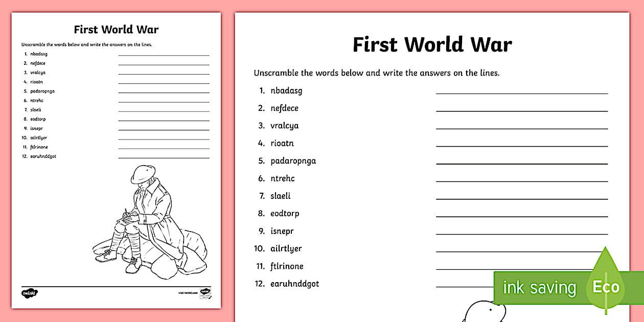 First World War Word Unscrambl (teacher made) - Twinkl