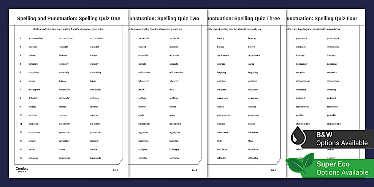 Common spelling errors quiz pack hecho por educadores 