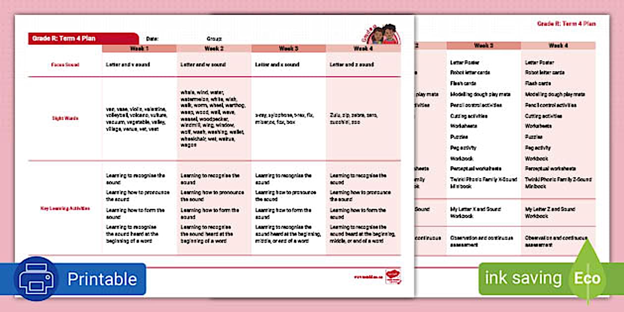 Gr. R Phonics: Term 4 Planner