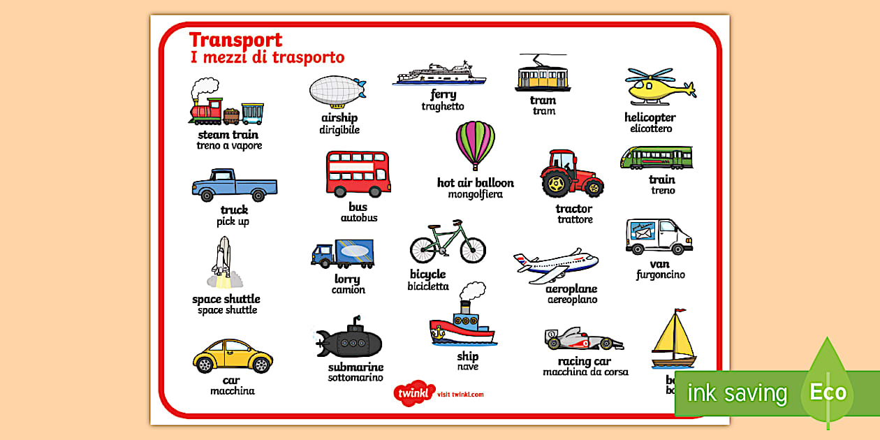 Transport Word Mat English/Italian (teacher made) - Twinkl