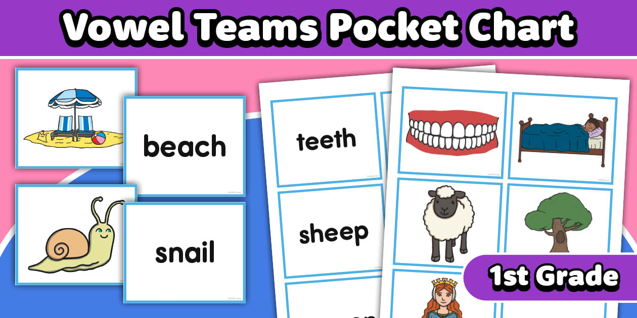 Vowel Teams Pocket Chart and Matching Card Activity - Twinkl