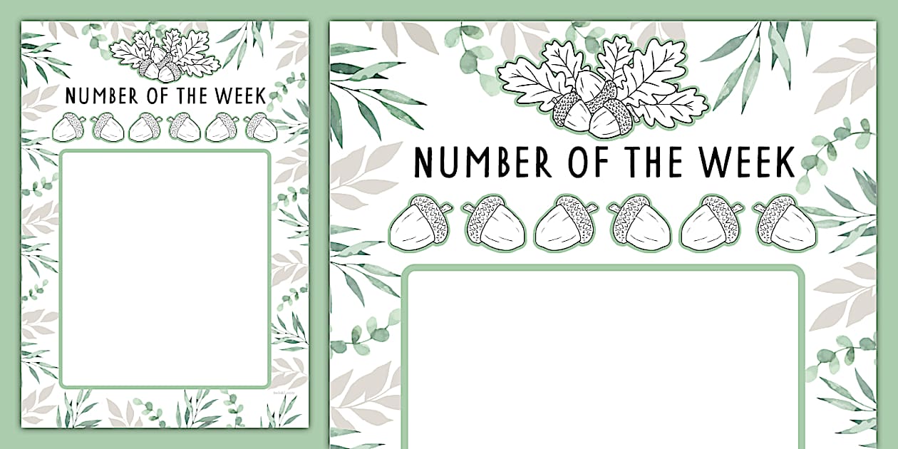 👉 Muted Botanical Themed Acorn Number of the Week Display Poster
