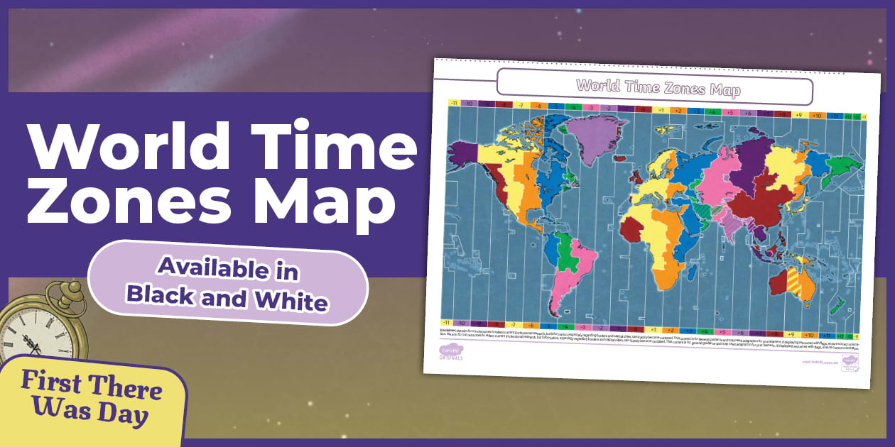 * NEW * First There Was Day World Time Zones Map
