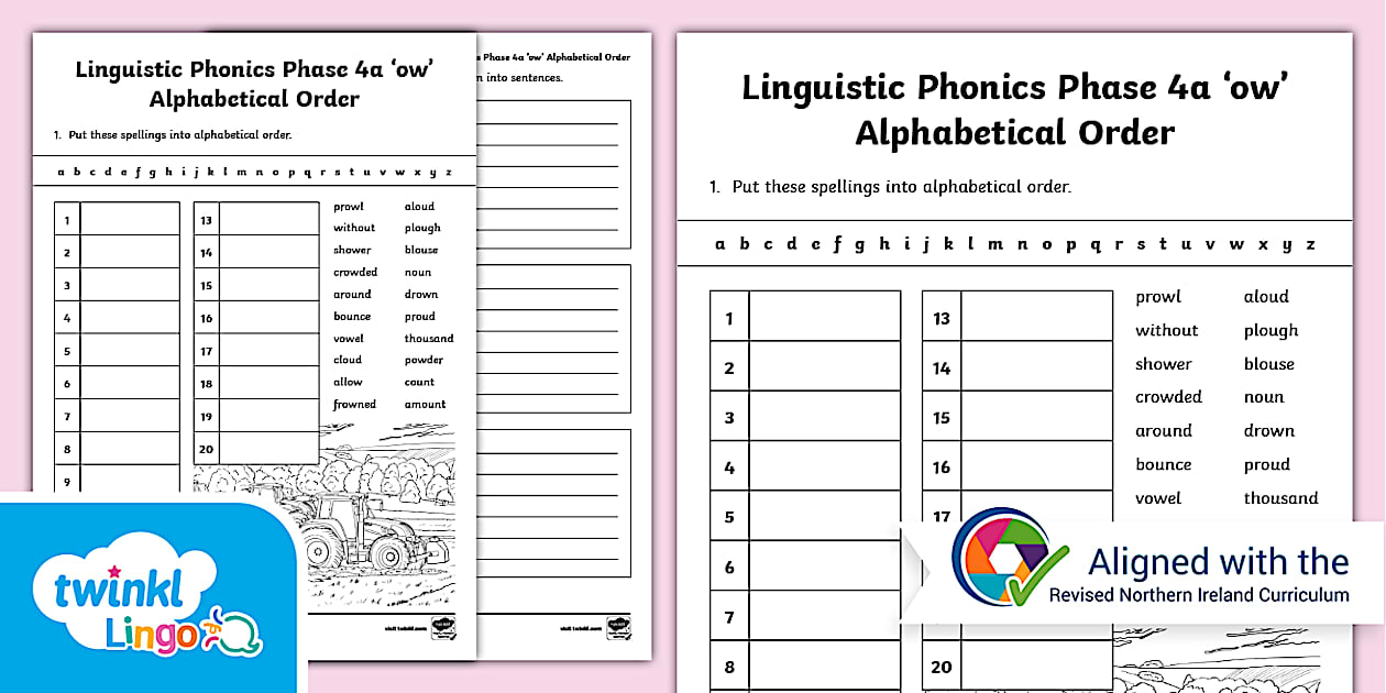 Linguistic Phonics Phase 4a #39 ow #39 Alphabetical Order