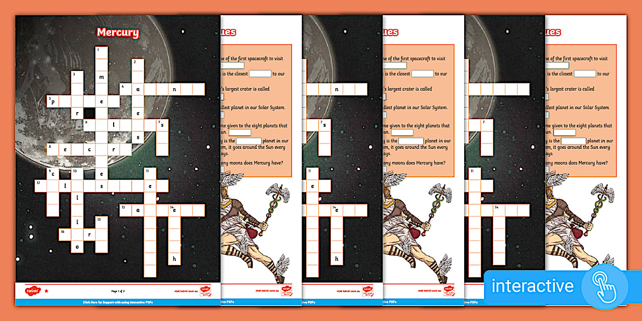 Mercury Crossword Interactive PDF Year 5 science Twinkl