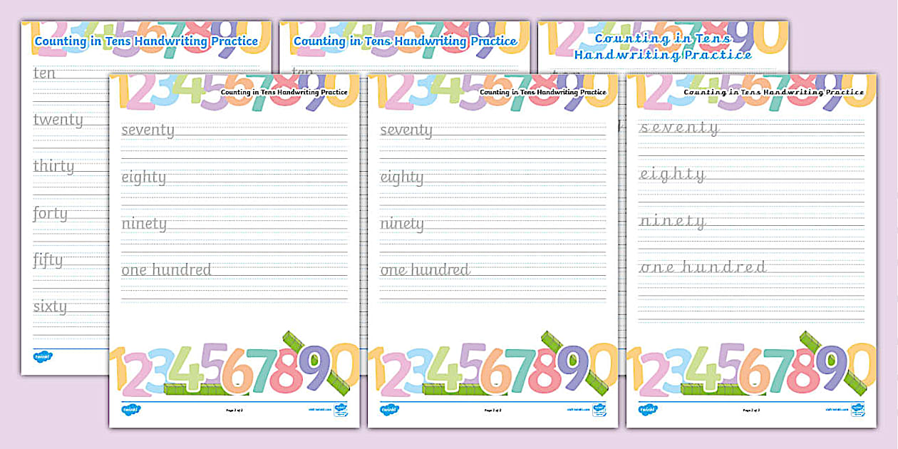 👉 Counting in Tens Handwriting Practice Worksheet